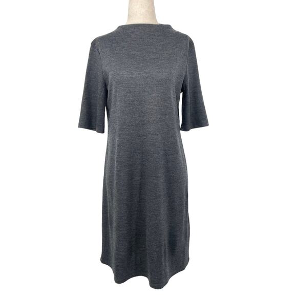 Eileen Fisher Wool Boat Neck Long Sleeve Knee Length Shift Dress Petite Small - Picture 2 of 6